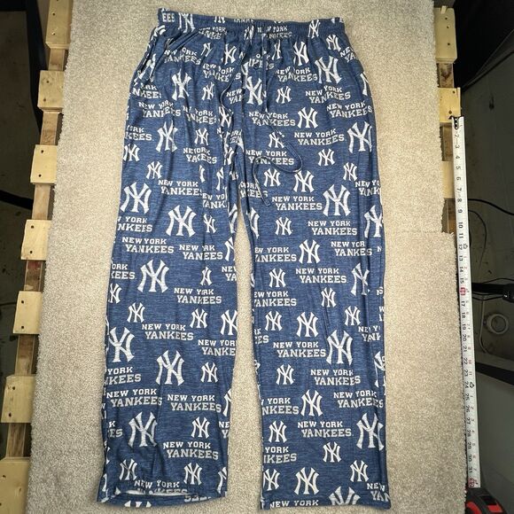NY Yankees Pajama Bottoms Men's 2XL Blue All Over New York Logo Lounge Pants - Picture 1 of 6